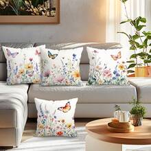 Bộ 4 vỏ gối trang trí bằng nhung in họa tiết hoa và bướm màu nước, 100% polyester, thích hợp trang trí phòng khách, sofa, phòng ngủ, không kèm ruột gối, kích thước 40x40cm/45x45cm/50x50cm - Nhiều màu 04 - Xem 7