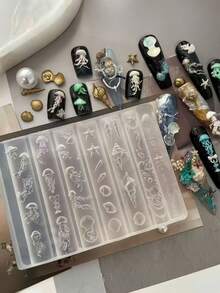 1pc Deep Sea Element Mold, Includes Seashell, Fish Tail, Dolphin, Starfish, Coral, Jellyfish 3D Nail Art Decorations, Essential Tool For Nail Technicians, Transparent Silicone Mold - Clear - View 1