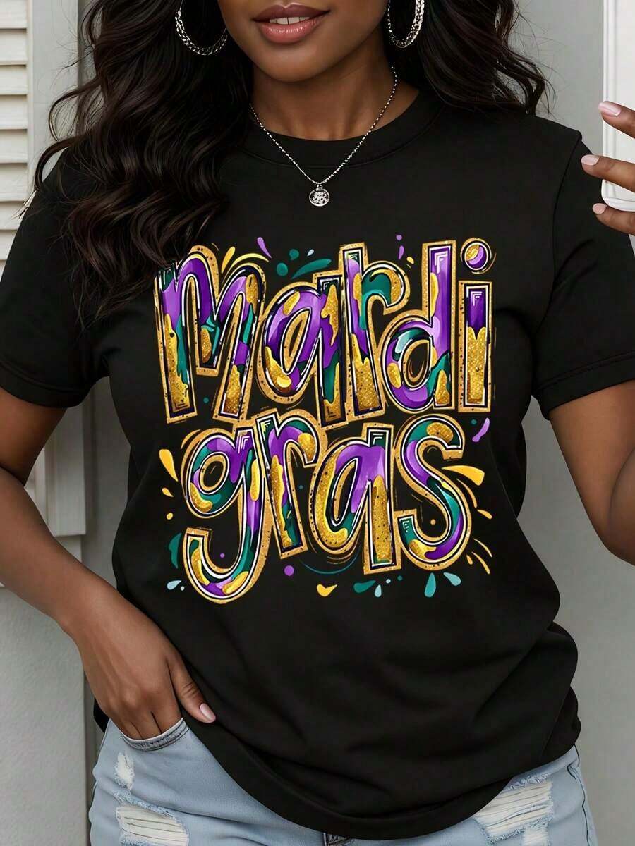 Camiseta Festiva de Mardi Gras con Diseño Colorido para Fiestas de Celebración - Negro - Ver 1