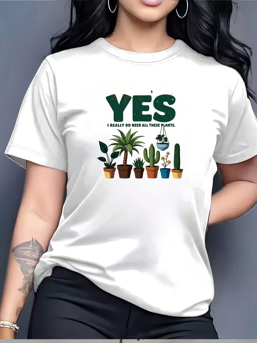 A Women's T-Shirt For Plant Lovers, A Casual 180g T-Shirt, Comfortable Fit, With Printed Design, Suitable For Family Gatherings Or De-Building Activities, A Perfect Gift For Gardeners And Plant Lovers - Unisex Loose Cotton T-Shirt With Short Sleeves And Round Neck, Urban Vintage Style. - 白色 - 查看 1