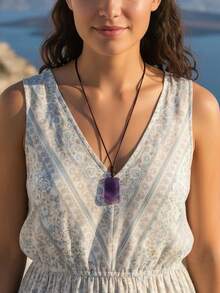 1 chiếc dây chuyền mặt đá thạch anh tím tự nhiên unisex, đan thủ công phong cách Bohemian, phù hợp đeo hàng ngày và đi du lịch, quà tặng lý tưởng - Nhiều màu - Xem 9