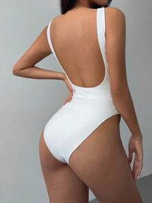 Body sin espalda de punto de unicolor casual para mujer - Blanco - Ver 3