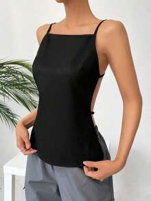 Sujetador De Tirantes Para Damas En Color Sólido Con Espalda Al Aire - Negro - Ver 7