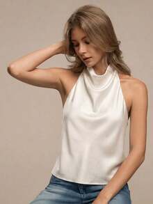 Vestido de fiesta sexy con espalda descubierta de unicolor para mujer, top hombros descubiertos - Beis - Ver 3