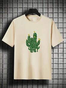 Women's Basic Casual T-Shirt With Cactus Print, Mexican Style, New Release - 杏色 - 查看 4