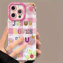 Tema floral "Jesús te ama" en rosafunda de teléfono Fundas compatibles con ,Apple,VIVO,OPPO,,, y Honor.Fabricadas en silicona TPU,ofrecen protección contra golpes y caídas. - Blanco - Ver 2
