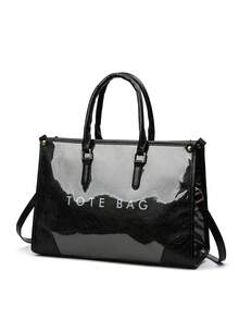 Multifunctional Travel Portable Fashion Bag With Detachable Shoulder Strap, Transparent Material, Women's Tote Bag For Work And Daily Commute - Black - View 6