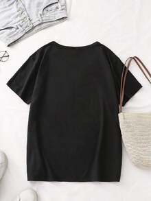 Comfortable Women's Casual Short-Sleeve T-Shirt - Fun "My Bed Is Calling Me" Print, Available In Various Colors And Sizes, Soft And Breathable Fabric, Comfortable For Everyday Wear In All Seasons. Loose And Versatile Women's Short-Sleeve T-Shirt - 黑色 - 查看 3
