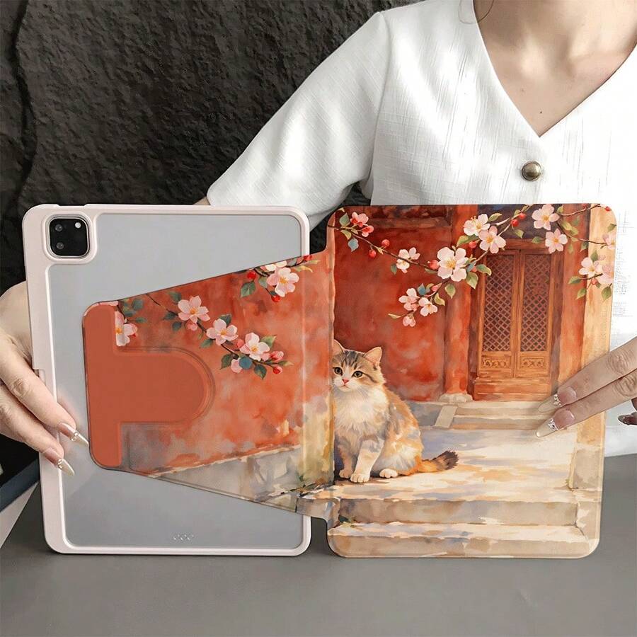 1 件复古花卉猫咪印花 360° 旋转平板电脑保护套,兼容 iPad 第十代 10.9 英寸(2022 年款)/ Air 13 (M3 2025)/ Air 11 (M3 2025)/ Air 11 (M3 2025)/ 11 (A16 2025),兼容 Oppo Pad、华为 MatePad、vivo Pad、荣耀 Pad 和联想小新 Pad。 - 彩色 - 查看 1