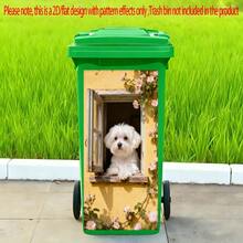 1pc 2D Flat Window Sticker Bichon Frise Dog Trash Can Sticker, Waterproof Outdoor Trash Can Sticker, Self-Adhesive Wall Paper Home Decor, Kitchen Decor, 2D Flat Style - Style 1 - View 5