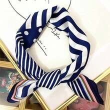 60cm Luxury Square Scarf Women Striped Bandanna Spring Silk Scarf Summer Headband Fashion Neckerchief Ladies - 1 - Xem 2