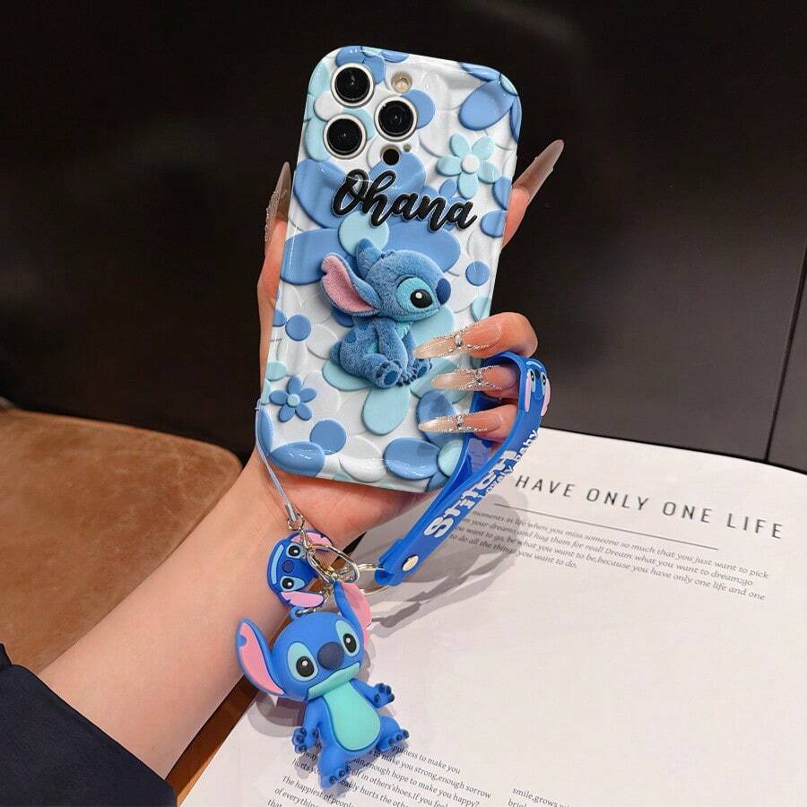 Disney Lilo And Stitch Phone Case : 3D Fluffy Pattern Border Protector Phone Soft Phone Case With A Free Cute Stitch Bracelet Chain Lanyard, Stitch, Lilo, Angel, For Apple 17 Promax 17 Pro 16 15 14 13 12 11 Pro Max XS Max X XR Soft Cover Summer Phone Case - trắng - Xem 1