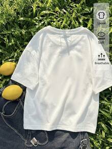 Camiseta de verano para mujer con estampado de cócteles de cereza y cuello redondo, camiseta casual de manga corta con cuello redondo para mujer, adecuada para uso diario - Estilo vintage urbano, camiseta unisex holgada de algodón de manga corta con cuello redondo, blusas para mujer. blusas.blusas casuales para dama. - Blanco - Ver 3