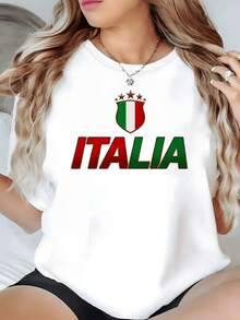 Escudo tricolor con la palabra Italia que representa orgullo nacional pasión deportiva y amor por la cultura italiana camiseta de mujer casual cómoda y moderna - Blanco - Ver 8