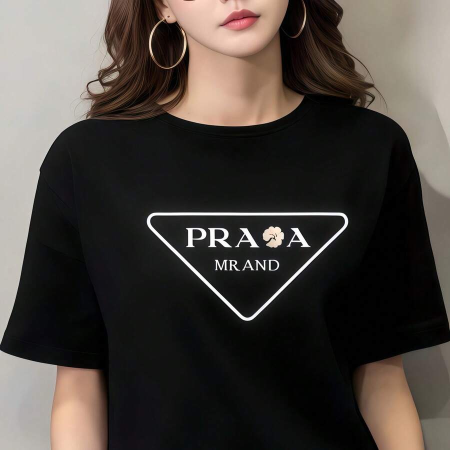 Camiseta de mujer de calientes, camisetas de diseñador con estampado de letras de manga corta, marca de lujo, parte superior con cuello redondo para mujeres y hombres, camisetas de algodón - Negro - Ver 1
