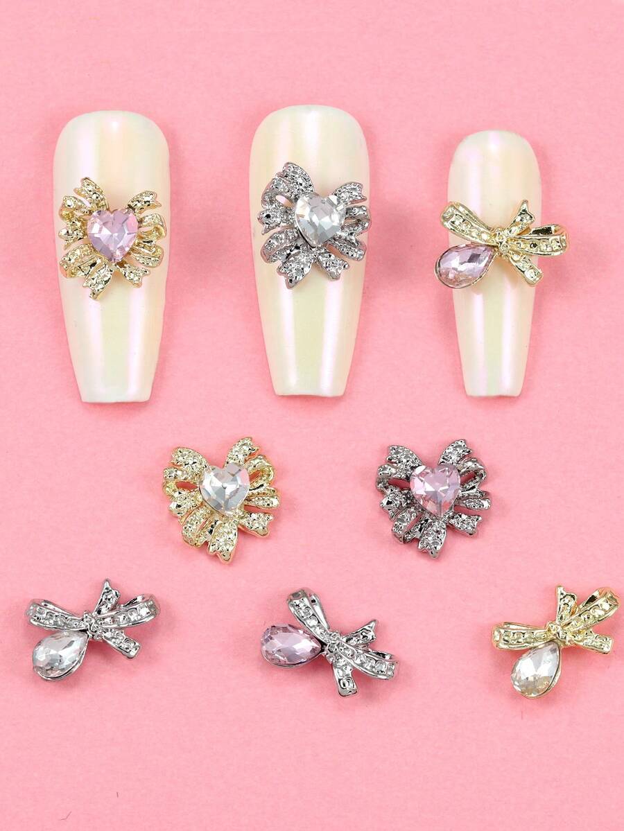 10pcs Nail Art Nail Charm Nail Accessories Y2K Exquisite Luxury Sweet Style Bow Shaped Pink Nail Gem Nail Accessories DIY Nail Accessories Suitable For Nail Salons, Phone Cases, Clothes, Bags, Shoes, As Well As Daily Life And Holiday Parties Nail Charms - Multicolor - View 1