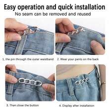 1/2/4 pièces Boutons de jean en métal ajustables en forme d'étoile sans couture pour resserrer la taille, pinces détachables pour pantalon/jupe, cadeau pour étudiant - Multicolore - Voir 8