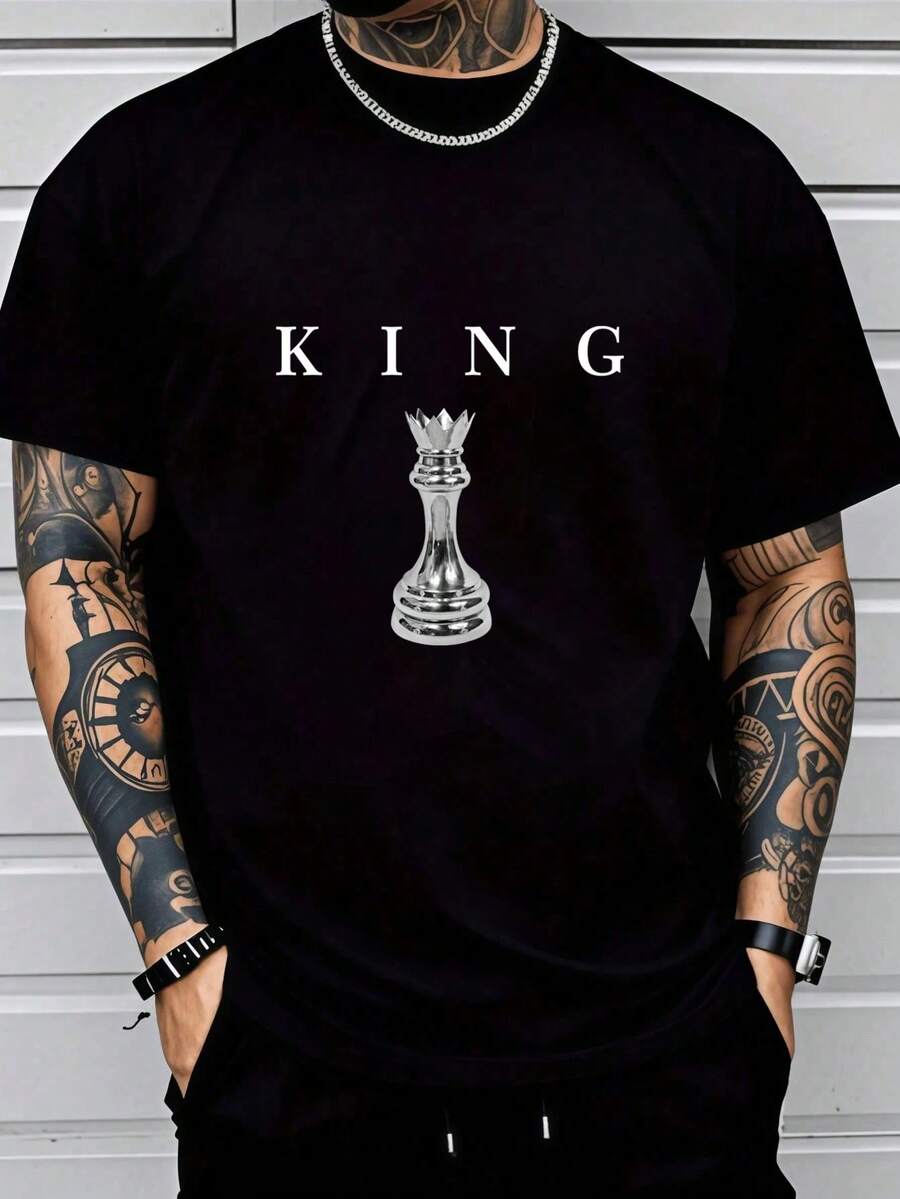 T-shirt décontracté, ample, à col rond et manches courtes, mode polyvalente, grande taille, été - Noir - Voir 1