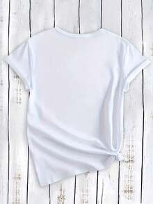 Graphic Horse Print Crew Neck T-Shirt, Short Sleeve Letter Print T-Shirt For Women, Suitable For All Seasons, 100% Cotton Women's T-Shirt. - 白色 - 查看 3