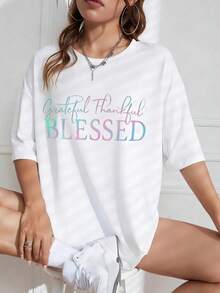 Women's Cotton Crew Neck T-Shirt - Front Print, Slogan Print, Short Sleeves, Casual Top, Suitable For Spring And Summer, Vacation, Everyday Wear, And Farm Wear. Women's Clothing, Local Delivery. PRSN - 白色 - 查看 2