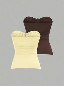 Top corto con pliegues tipo bandeau de moda casual para mujer - Multicolor - Ver 2