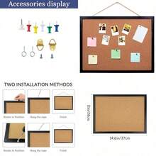 Black Cork Board Bulletin Board 14.6"X 11" Cork Board Oak Wood Finish Frame Wall Mounted Cork Board For Office Home And School Pins Eye Bolts Gaskets Screws - 黑色的 - 查看 2