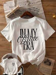 Camiseta Holgada Sencilla Mujer Estilo Moderno Women's Daily Casual Bride Era Has Arrived/Officially Entered Bride Mode/I Am Now In The Bride Legend. Sudadera de manga corta con cuello redondo para primavera, otoño e invierno, adecuada para el Día de San Valentín/Regreso a clases, camiseta blanca de verano para mujer con estampado gráfico,  verano 2026. - Blanco - Ver 5