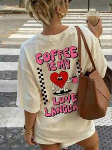 Women's Short-Sleeved T-Shirt With Round Neck And Letter Print, Casual Style, Versatile For Holidays And Everyday Wear, Urban Style, Spring/Summer. - 杏子 2 - 查看 5
