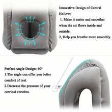 Inflatable Air Cushion Travel Pillow Airplane Office Nap Rest Head Neck Chin New - Grey - View 5