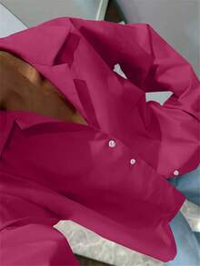 Camisa de manga larga con botones para mujer, blusa elegante casual de moda vintage color fucsia, primavera/verano - Rosa Fucsia - Ver 4