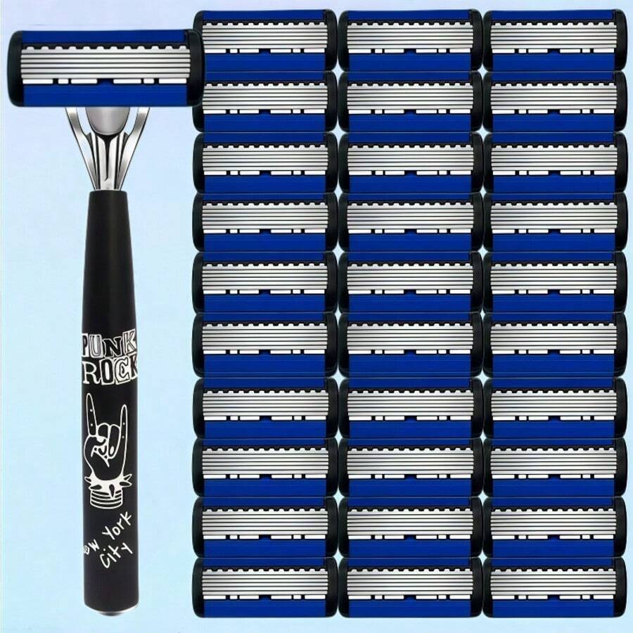 Kit de afeitadora manual de 6 hojas para hombres, navaja lista para viajar y ligera con hojas de repuesto, regalo de aseo económico para uso diario y en vacaciones