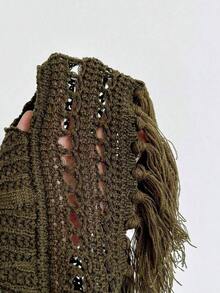 Top de punto con cuello de halter, bajo con flecos y cuentas para mujer, adecuada para vacaciones, citas, té de la tarde, playa, crucero, viaje a la ciudad, temporada de bodas, festival de música, vacaciones bohemias - Verde Oliva - Ver 7