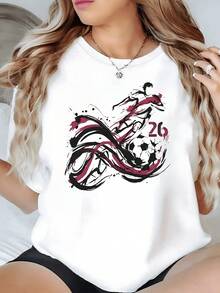Artistic Image Of A Player Kicking A Ball, Symbolizing Passion, Strength, And Freedom Of Movement. Women's Casual, Modern, Comfortable T-Shirt For Everyday Wear. - 白色 - 查看 8
