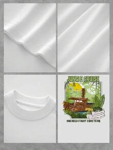 Jungle Adventure Graphic With An Old Boat Among Tropical Leaves Symbolizing Exploration, Freedom And Connection With Nature; Comfortable And Breathable Women's T-Shirt Ideal For Everyday Wear - 白色 - 查看 4