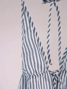 Parte superior de camisa de tirantes con cuello halter a rayas, camiseta de gráficos de verano para mujer - Gris Claro - Ver 5