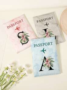 1pc A-Z 26 Letters Fashionable Letter Print Stylish Burgundy Passport Cover, Premium PU Leather Passport Wallet With Multi-Card Pockets For Credit Cards, Boarding Passes, And IDs, Compact And Portable Travel Essentials Organizer For Women, Men - Pink - View 4