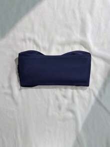 Top de bikini bandeau de un solo color con efecto retorcido - Azul marino - Ver 2
