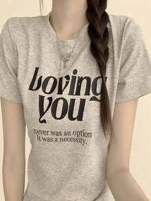 Women's Short-Sleeved T-Shirt, Round Neck, Loose Fit For Summer - 淺灰色 - 查看 2