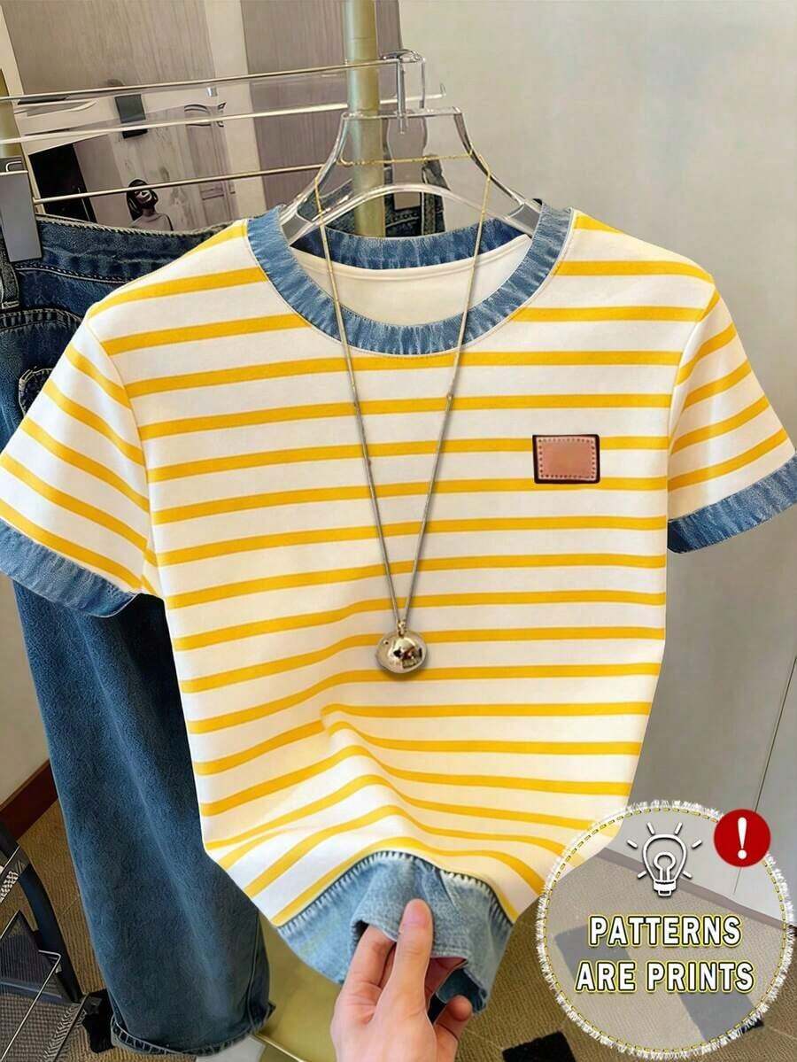 Camiseta casual de mujer con cuello redondo y estampado de lunares - Multicolor 5 - Ver 1