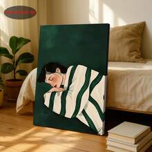 2D Flat, 1pc, 2D Flat Frame Canvas Painting, Girl Sping Painting With Sted Blanket Green Wall Art Digital Download Modern Woman Painting Abstract Woman Poster Bedroom Wall Decor, Day Gift, Beautiful Family Gift, Suitable For Bedroom, Living - đóng khung - Xem 1