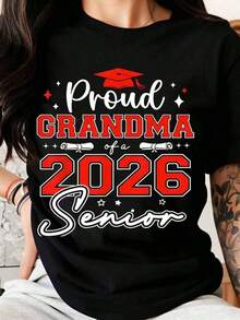 White T-Shirt With Red Cap And Diploma Design For 2026 Graduation Celebration - Gift For Graduating Grandmother - Black - View 6
