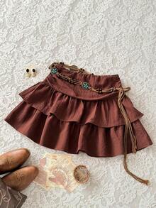 mini casual con volantes de doble capa y estampado de leopardo vintage para mujer, ideal para otoño, disfraz de leopardo, disfraces de Halloween, Acción de Gracias, Homecoming, Navidad, estilo hippie, princesa, fiesta sexy - Marrón - Ver 6