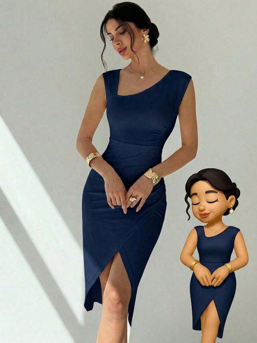 Vestidos midi para mujer, modestos, ropa de mujer para otoño, casual de negocios, estilo de mujer de dinero antiguo, atuendos de campo para mujer, blusas para salir para mujer, atuendo de viaje para el aeropuerto, de vuelta a la escuela, vestidos - Azul marino - Ver 1