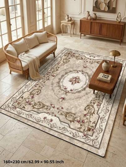 1pc Spring/Summer New Arrival, French Retro Floral & Scroll Pattern Living Room Large Carpet, Skin-Friendly Absorbent Soft Rug, Spring/Summer Hot Selling Decorative Mat, Suitable For Bedroom Or Living Room Decor, Holiday Gift, Bedroom Carpet, Comfortable Home Accessory, Modern Round Mat, Decorative Carpet, Bedroom Decor, Small Rug, Carpet, Home Decor, Living Room Carpet, Small Living Room Rug