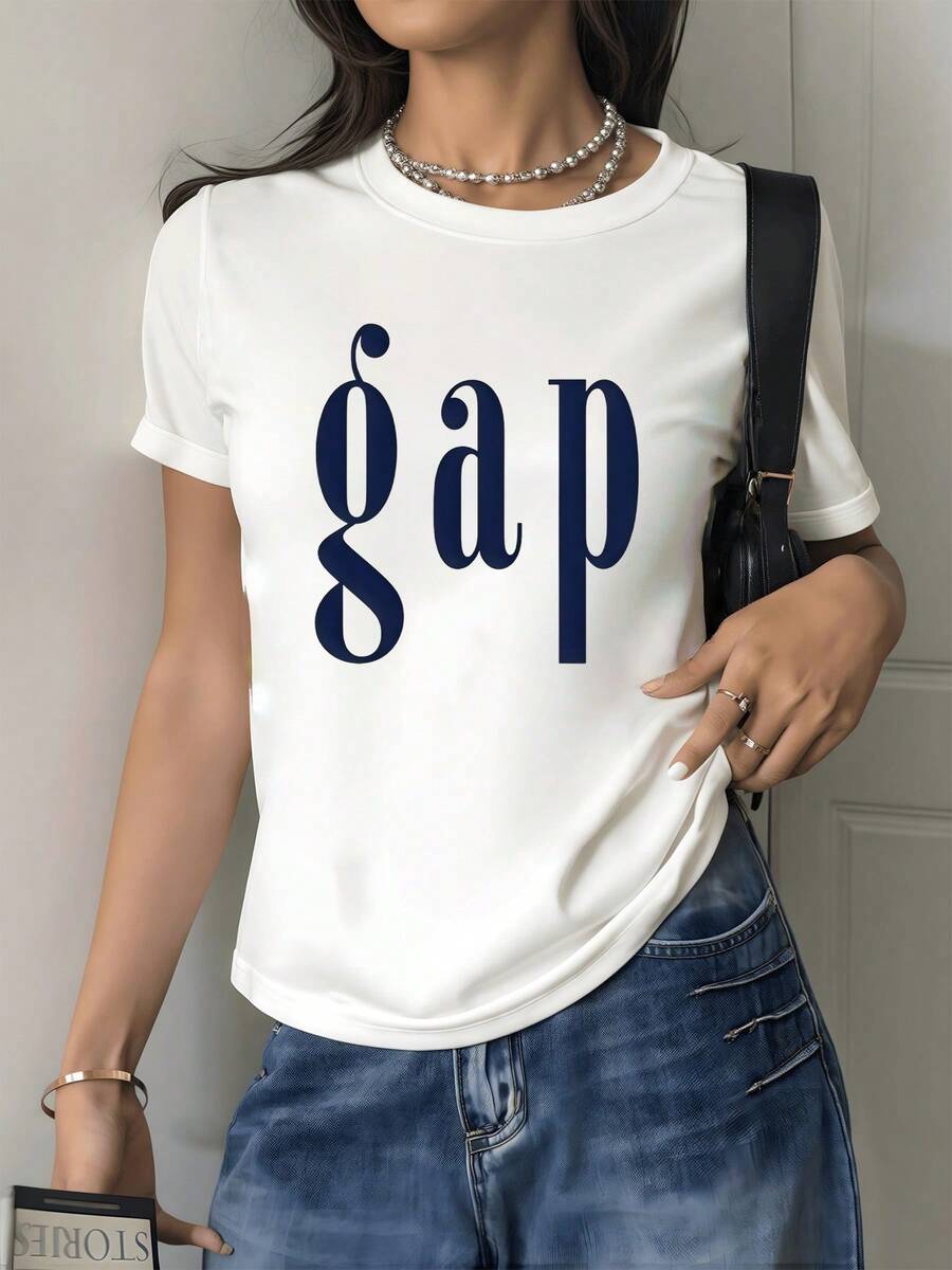 Palabra grande en azul simboliza equilibrio y confianza con tipografía elegante que resalta modernidad y energía positiva camiseta de mujer blanca casual cómoda y versátil para uso diario - Blanco - Ver 1