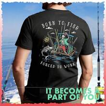 "Salty Bones Born To Fish Forced To Work" Fishing Boat Print T-Shirt, 100% Ring-Spun Cotton, Classic Fit, Printed In The USA. DPVU - 白色 - 查看 6