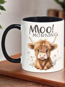 11oz weiße Keramik Kaffeetasse mit niedlichem floralem Hochlandrind "Muh! Morgen" Design, Bauernhof-Tier-Thema, mikrowellen- und spülmaschinengeeignet, perfektes Geschenk für Rinderfans, Bauernhof-Enthusiasten, Landhausküchen-Dekoration, ideal für Kaffee, Tee und heiße Getränke - Verschiedenfarbig - Übersicht 5