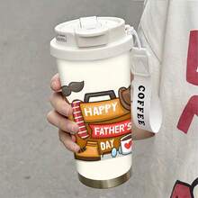 1pc 18oz 316 Stainless Steel Vacuum Insulated Tumbler, Leak-Proof Sealed Lid, Father's Day Cartoon Print, Dual Drinking Design With Lanyard, Fashionable Personalized Coffee Cup, Father's Day/Birthday Gift, Suitable For Home, Travel And Outdoor Use, Essential For Summer - Multicolor - View 3