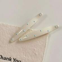 1 Pc Cream Blue White Polka Dot Hair Clip, Minimalist Glazed Hair Clip, Cute Girly Side Hair Clip For Broken Hair New Arrival, Hair Barrettes - Multicolor - View 2