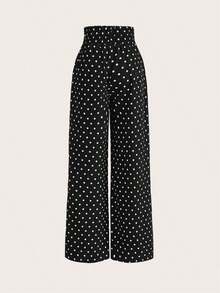 Pantalones de pierna ancha con estampado de lunares de talle alto - Multicolor - Ver 2